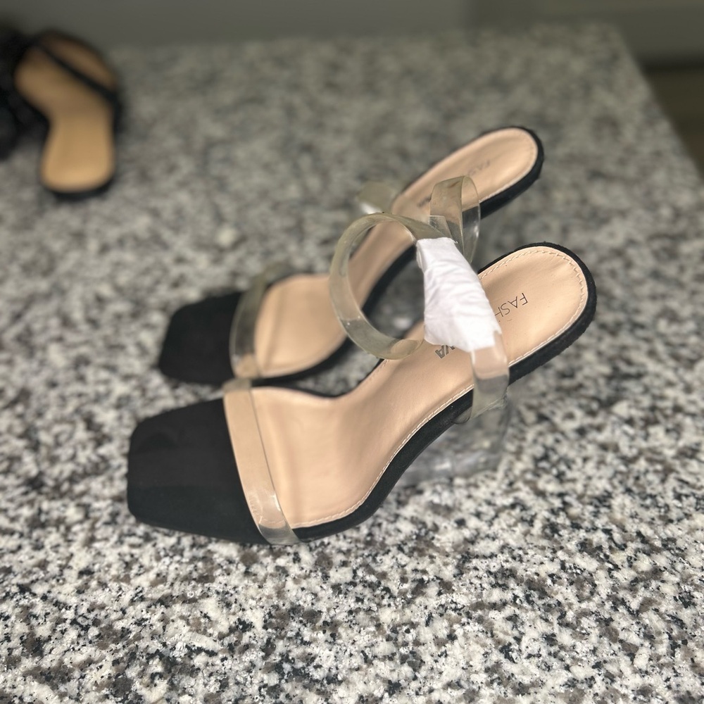 Fashion Nova Black and Cream Heels Elegant Design